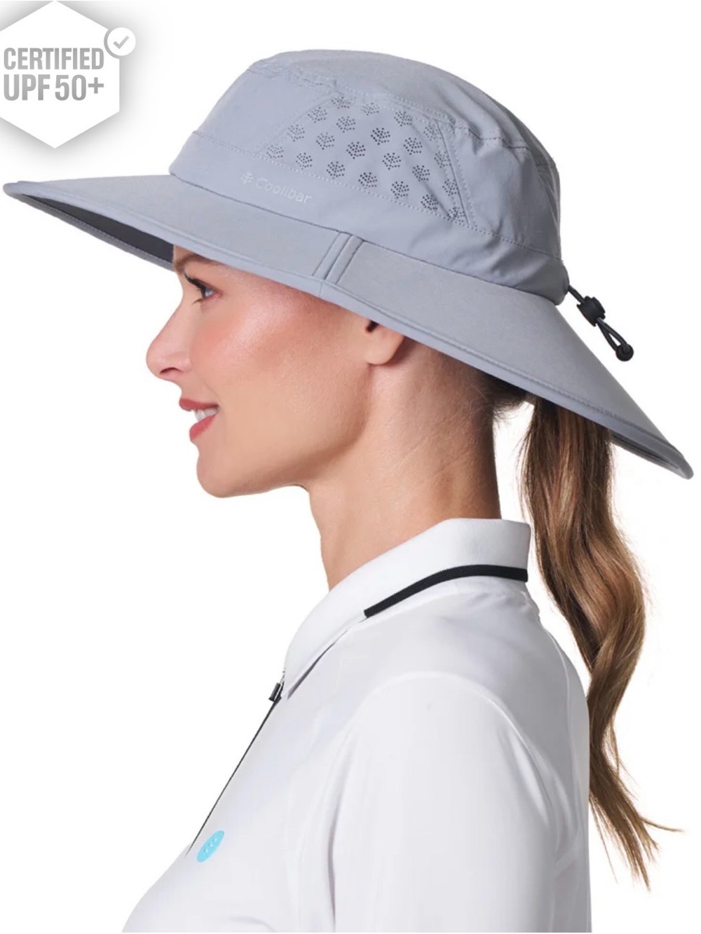 Coolibar Women’s UPF 50+ Wide Brim Sun Hat in Light Gray
